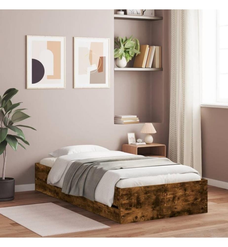 Bettgestell mit Schubladen Räuchereiche 75x190 cm Holzwerkstoff