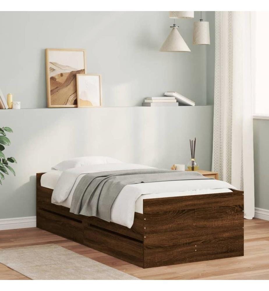 Bett mit Schubladen Braun Eiche-Optik 75x190 cm