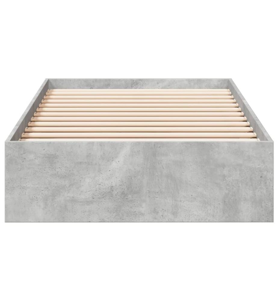 Cadre de lit et tiroirs gris béton 75x190 cm bois d'ingénierie