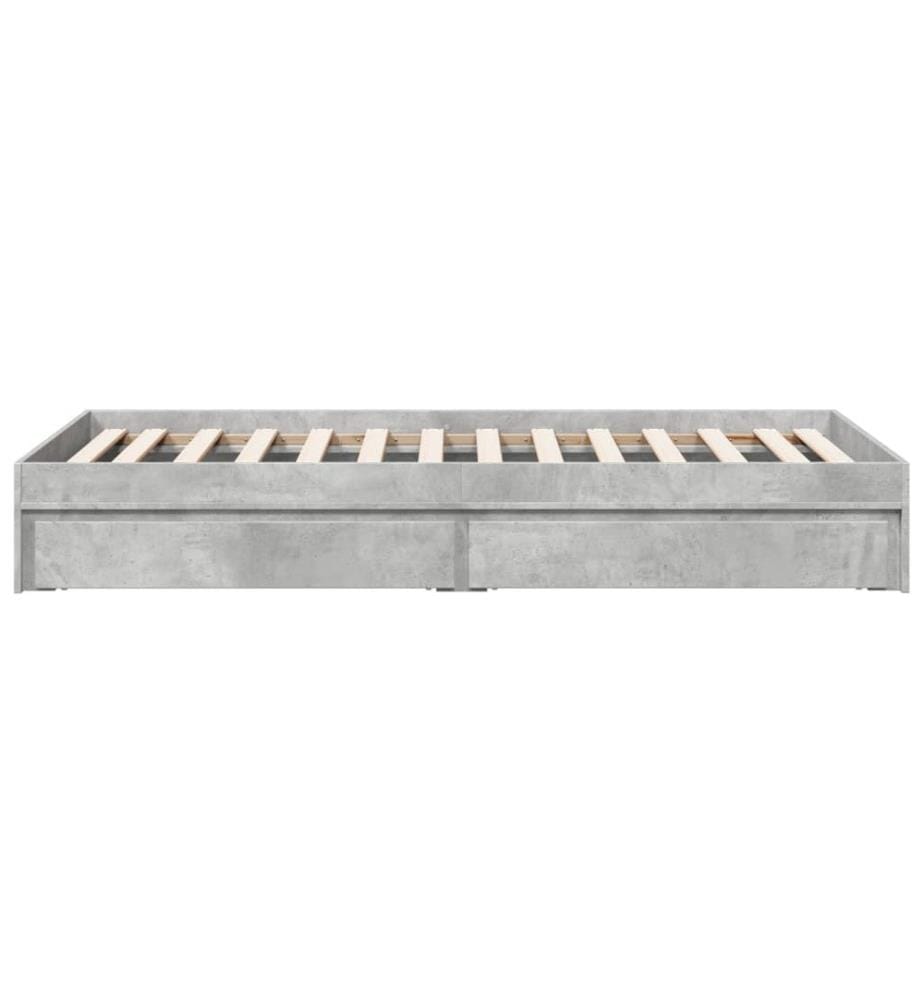 Cadre de lit et tiroirs gris béton 75x190 cm bois d'ingénierie
