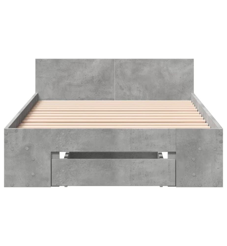 Cadre de lit et tiroir gris béton 75x190 cm bois d'ingénierie