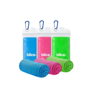 3er-Set Abkühlungshandtücher 100 x 30 cm - Blau, Rosa und Grün