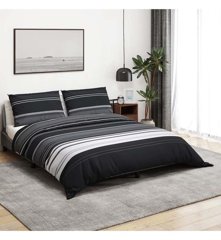 Ensemble de housse de couette noir et blanc 225x220 cm Coton
