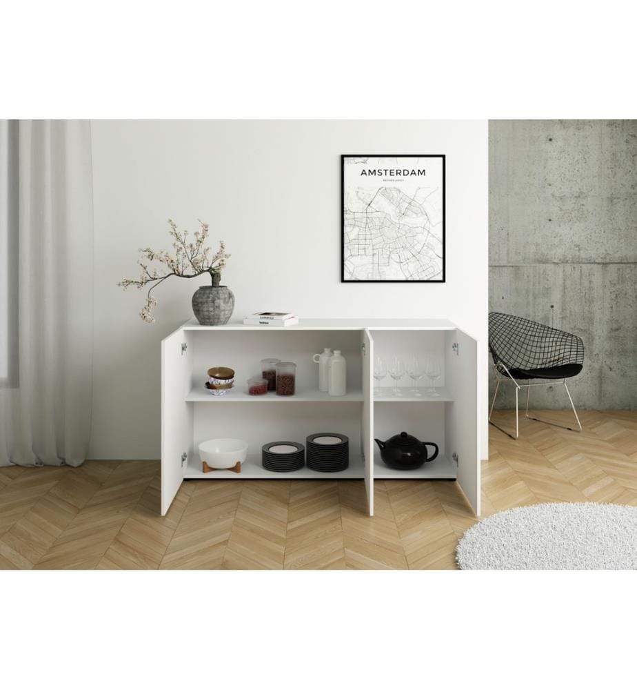 Commode 3 portes 150x40x83,5 cm Elios blanc brillant