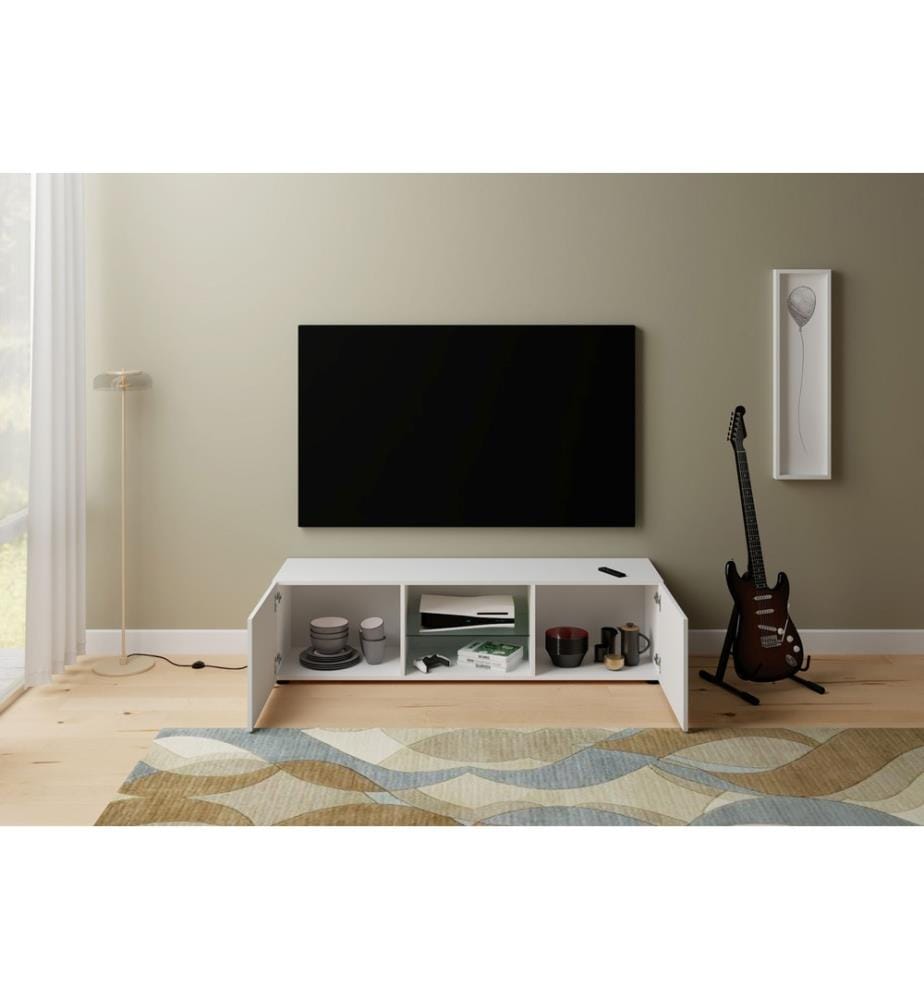 TV-Schrank 2-türig mit offenem Fach 150x40x40 cm Elios Hochglanz Weiss