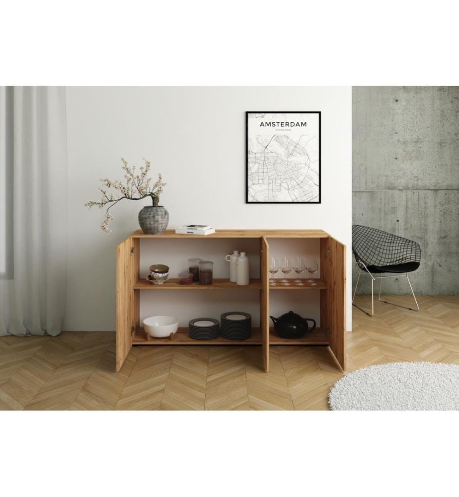 Commode 3 portes 150x40x83,5 cm Elios chêne naturel