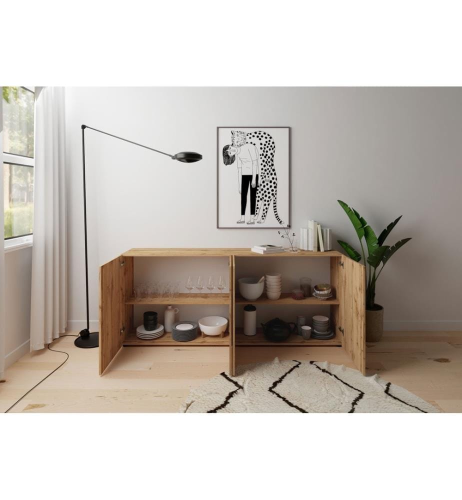 Commode 4 portes 200x40x83,5 cm Elios chêne naturel