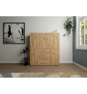 Hohe Kommode 5-türig/3-Schubladen 150x35x165 cm Elios Eiche Natur