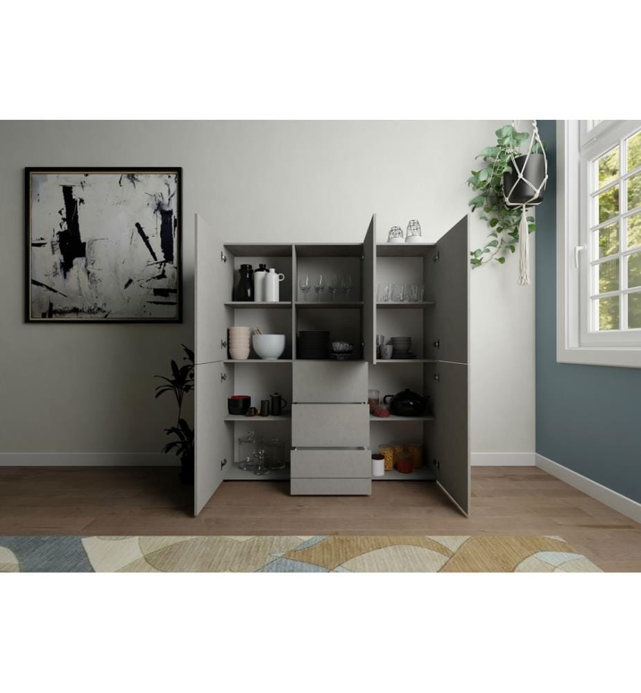 Commode haute 5 portes/3 tiroirs 150x35x165 cm Elios Cachemire
