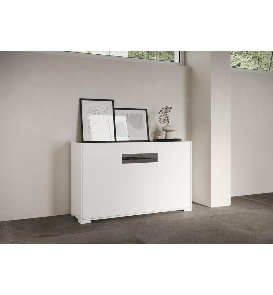 Buffet 3 portes 130x40x81 cm Riflesso blanc brillant