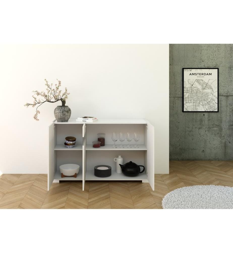 Buffet 3 portes 130x40x81 cm Riflesso blanc brillant