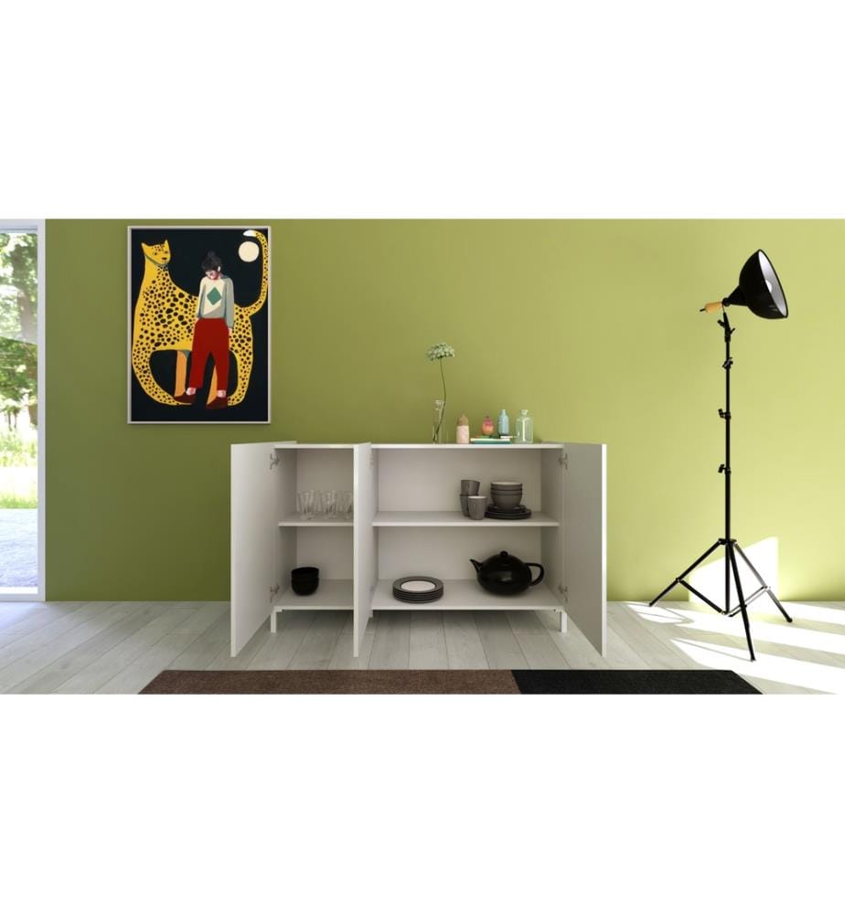 Sideboard 3 Türen 130x40x84 cm Solaria glänzendes Weiss