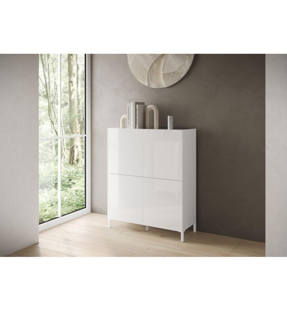 Highboard 4 Türen 90x35x110 cm Solaria glänzendes Weiss