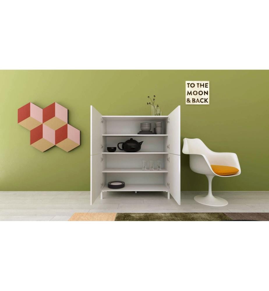 Highboard 4 Türen 90x35x110 cm Solaria glänzendes Weiss