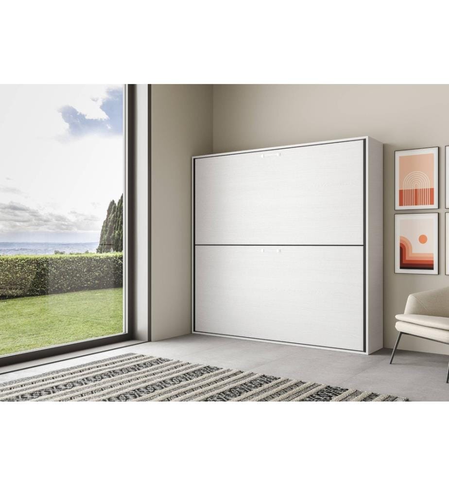 Lit escamotable Kando lit superposé 2 places horizontal frêne blanc