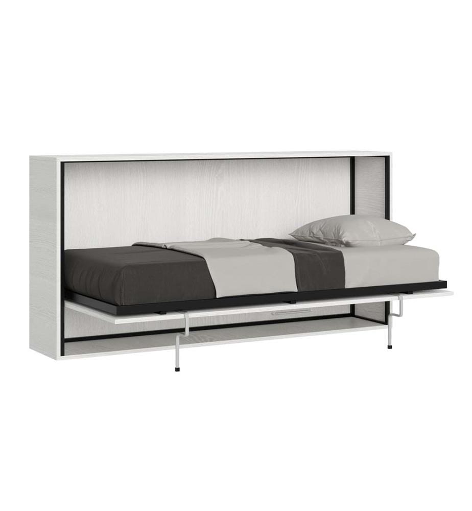 Lit escamotable Kando Lit à l'anglaise horizontal avec matelas - Blanc