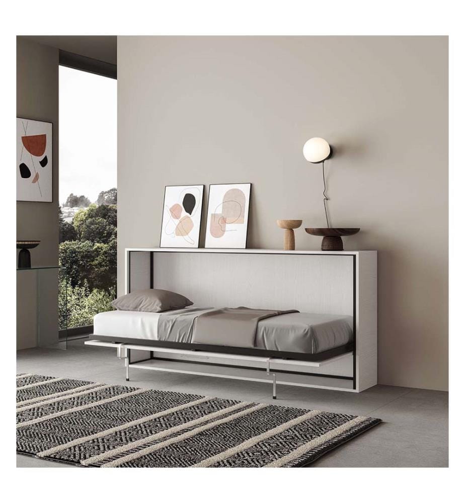 Lit escamotable Kando Lit à l'anglaise horizontal avec matelas - Blanc