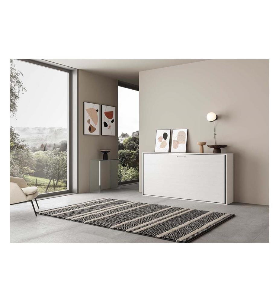 Lit escamotable Kando Lit à l'anglaise horizontal avec matelas - Blanc