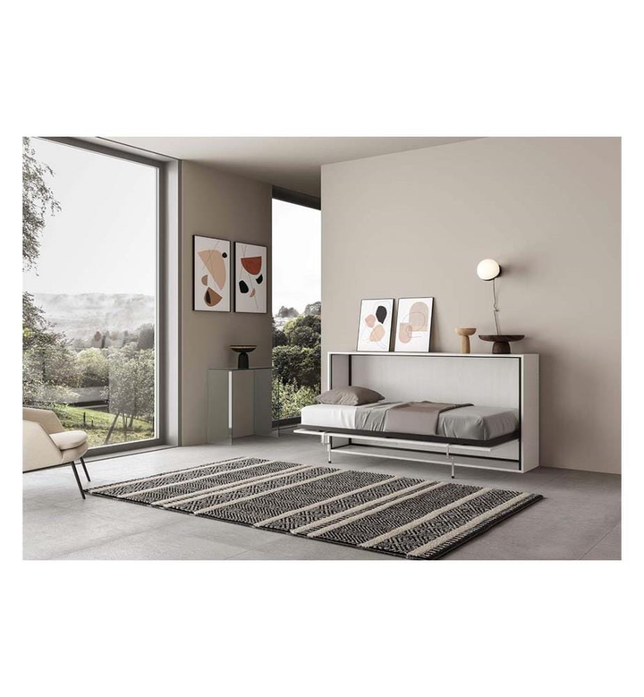 Lit escamotable Kando Lit à l'anglaise horizontal avec matelas - Blanc
