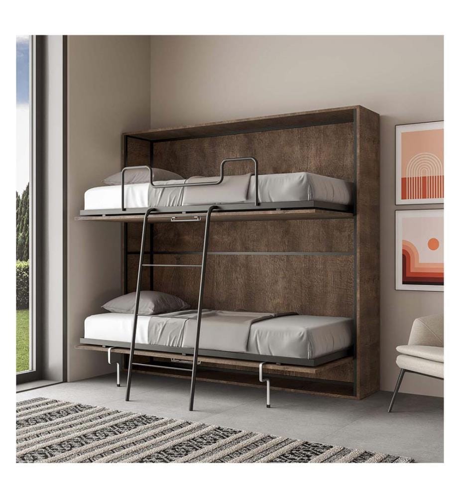 Lit escamotable Kando Lit superposé 2 places Horizontal avec matelas - Marron