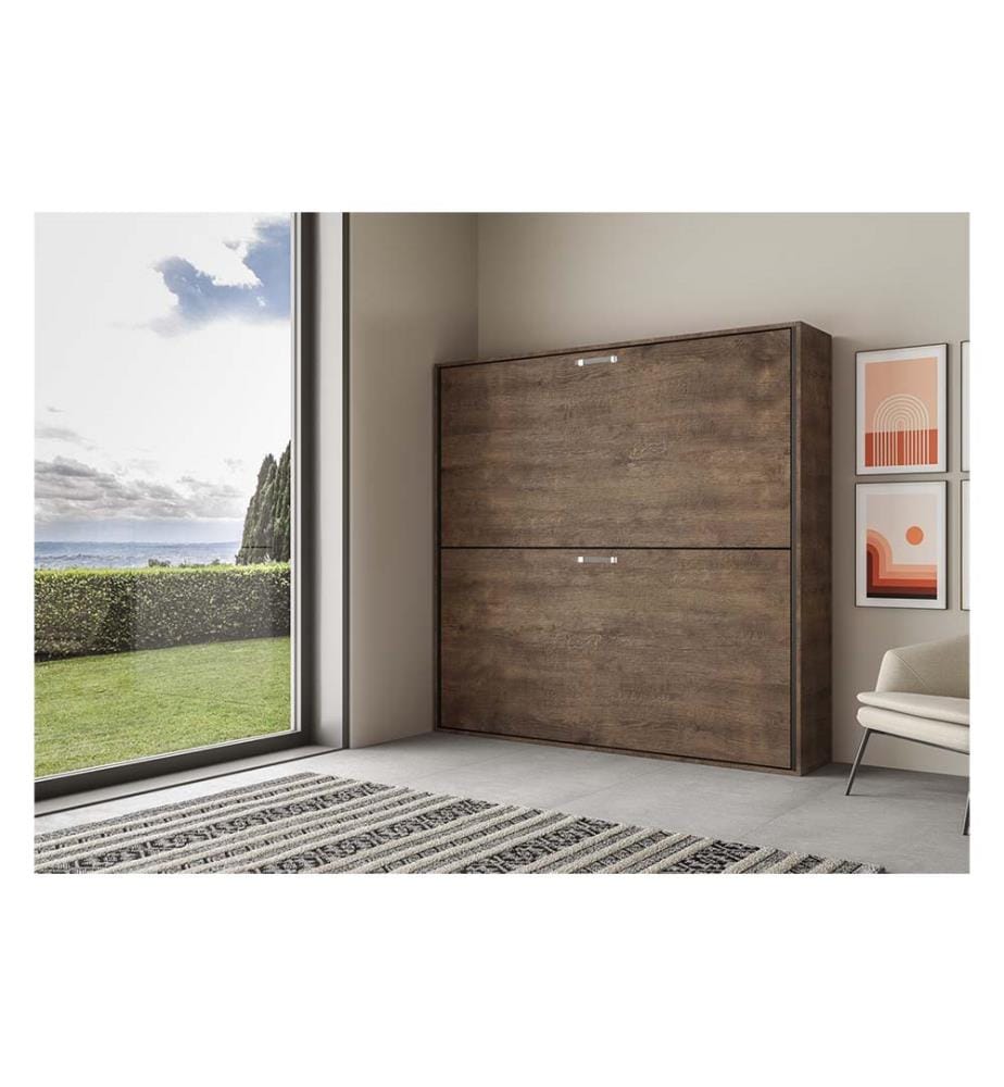 Lit escamotable Kando Lit superposé 2 places Horizontal avec matelas - Marron
