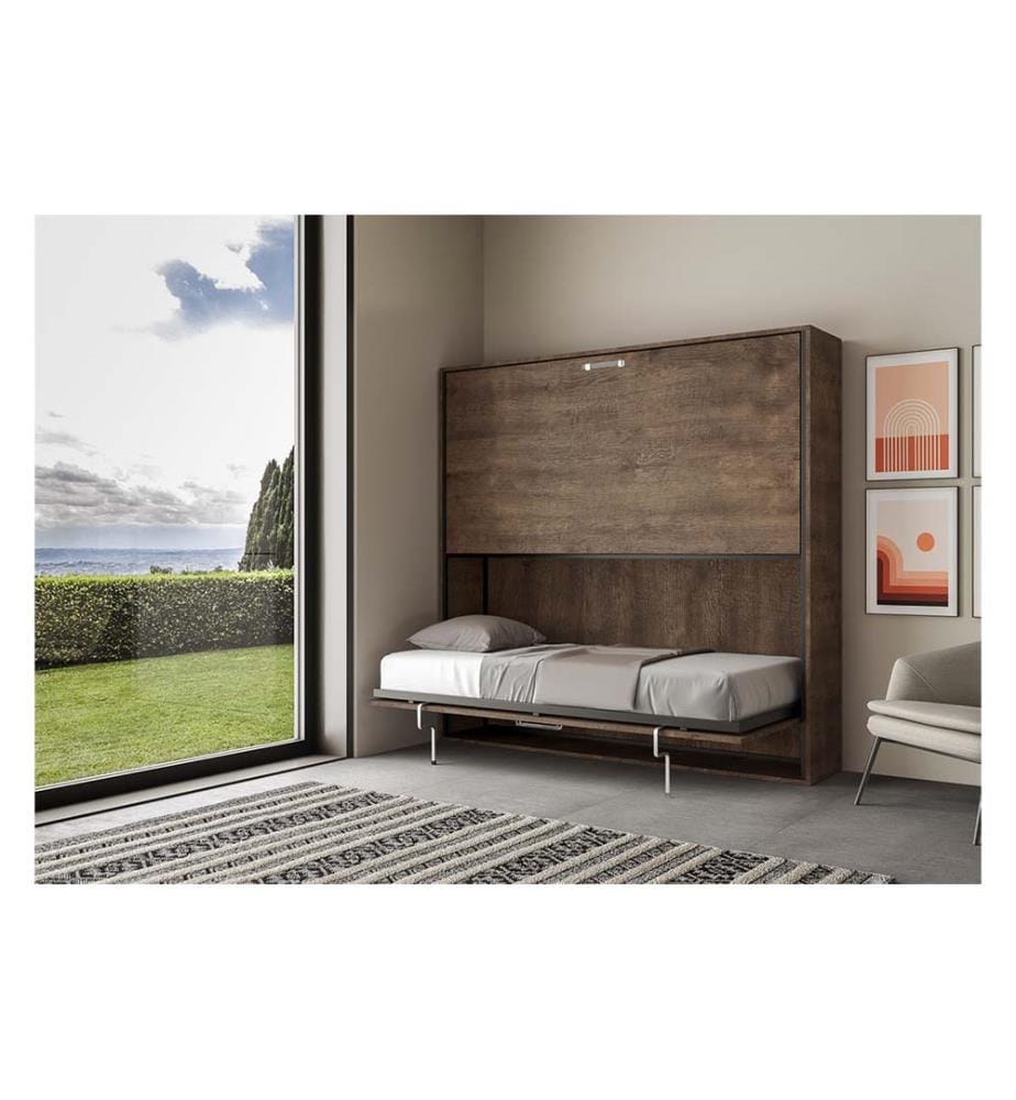 Lit escamotable Kando Lit superposé 2 places Horizontal avec matelas - Marron