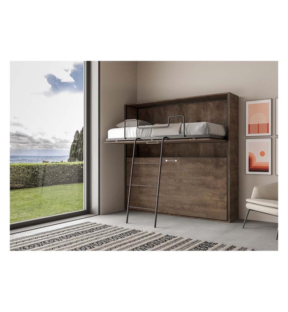 Lit escamotable Kando Lit superposé 2 places Horizontal avec matelas - Marron