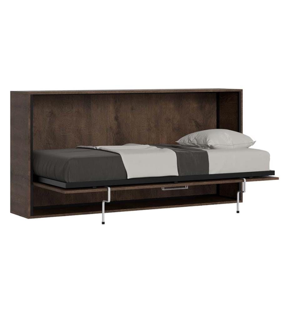 Lit escamotable Kando Lit à l'anglaise horizontal avec matelas - Marron