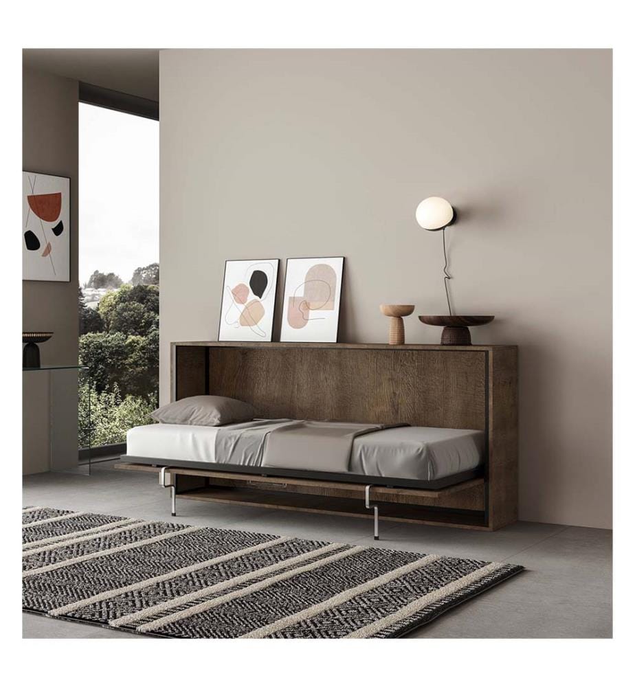 Lit escamotable Kando Lit à l'anglaise horizontal avec matelas - Marron