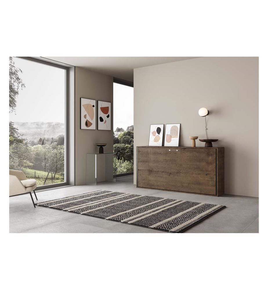 Lit escamotable Kando Lit à l'anglaise horizontal avec matelas - Marron