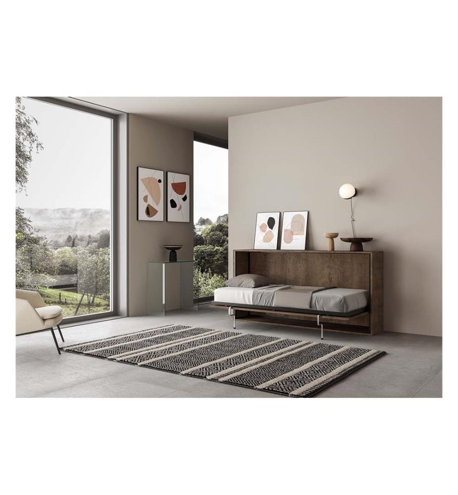 Lit escamotable Kando Lit à l'anglaise horizontal avec matelas - Marron