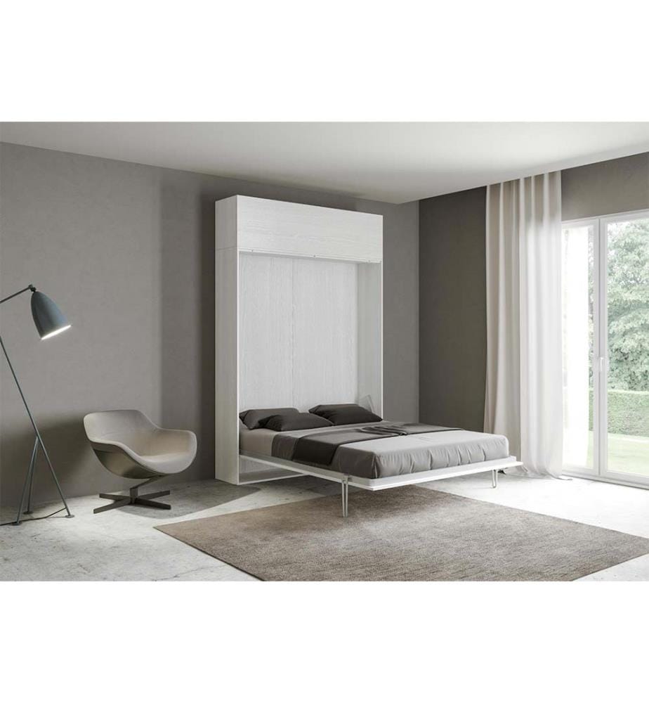 Lit escamotable Kentaro 160 Vertical avec armoire murale Vasistas - Blanc