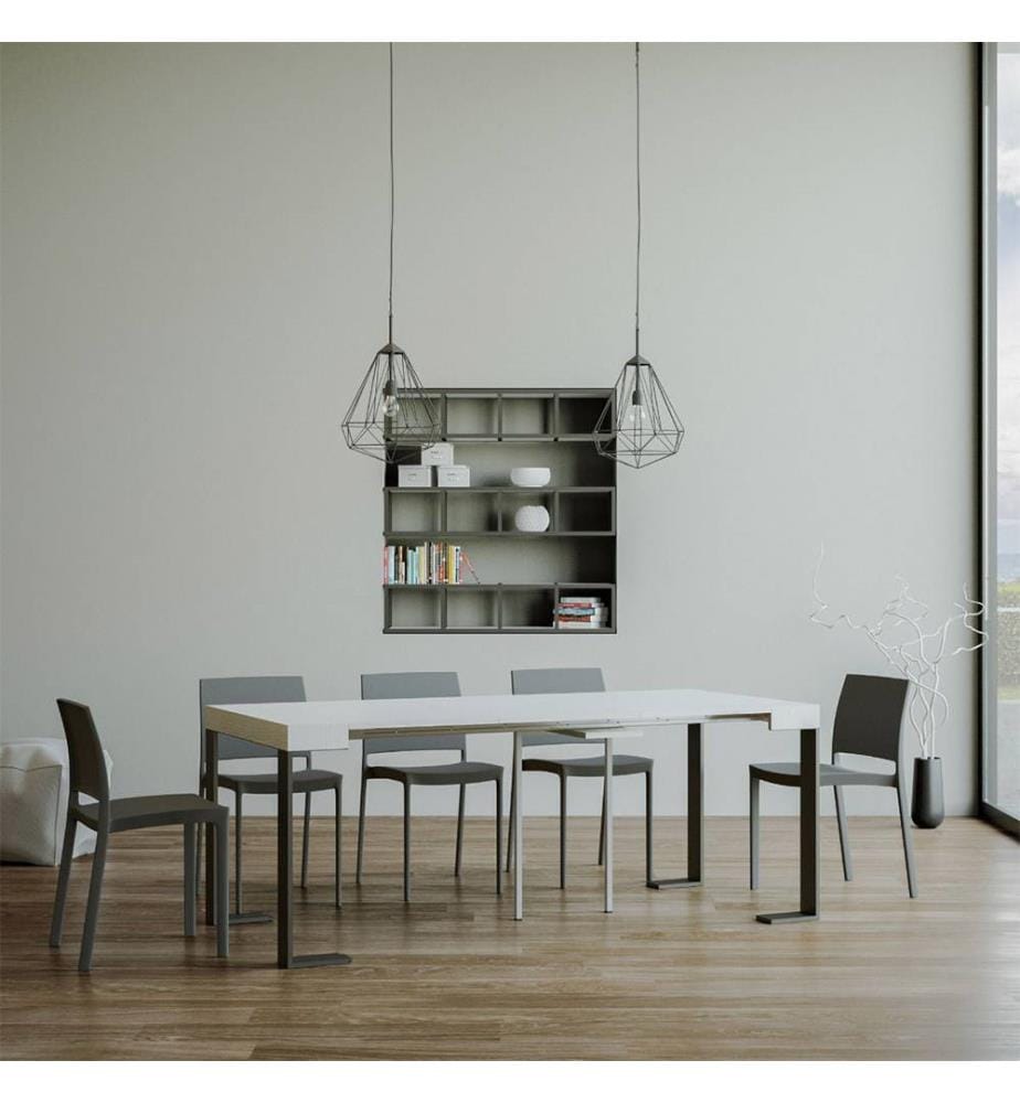 Console Extensible Tecno Small 40-196x90 cm - Blanc et Anthracite