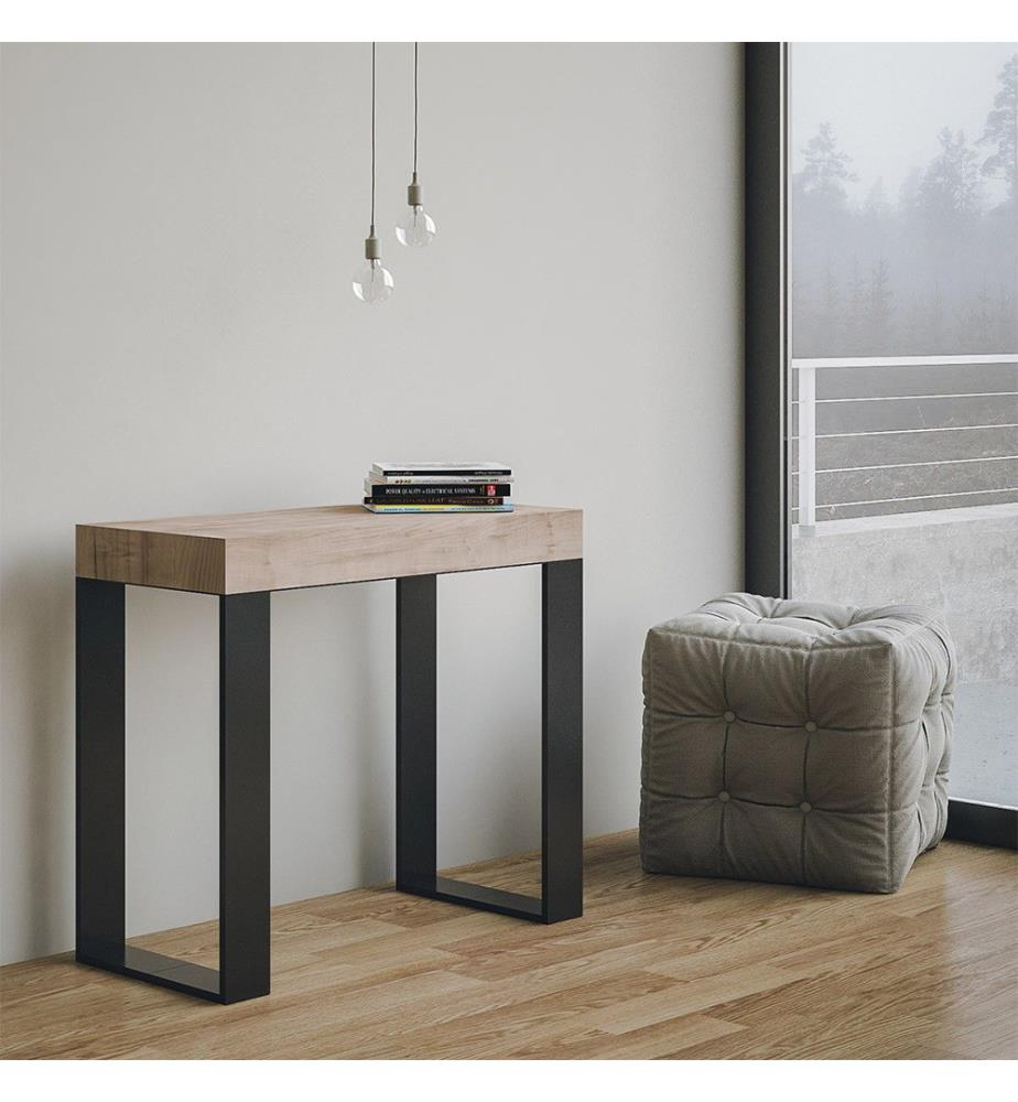 Console Extensible 90 x 40-196 cm Tecno Small - Chêne avec Cadre en Fer Anthracite
