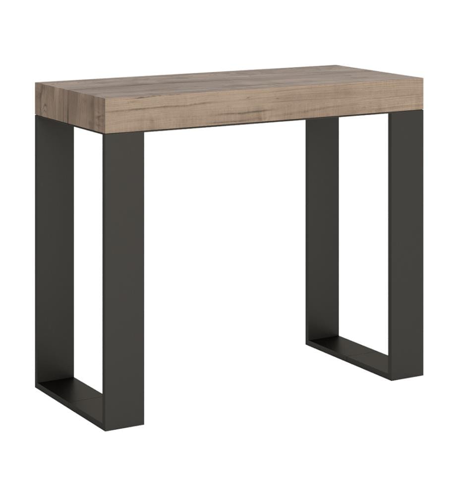 Console Extensible 90 x 40-196 cm Tecno Small - Chêne avec Cadre en Fer Anthracite