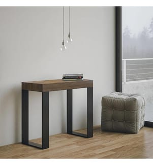 Ausziehbarer Konsolentisch 90 x 40-196 cm Tecno Small - Nussbaumbraun mit Anthrazitfarbenem Eisenrahmen