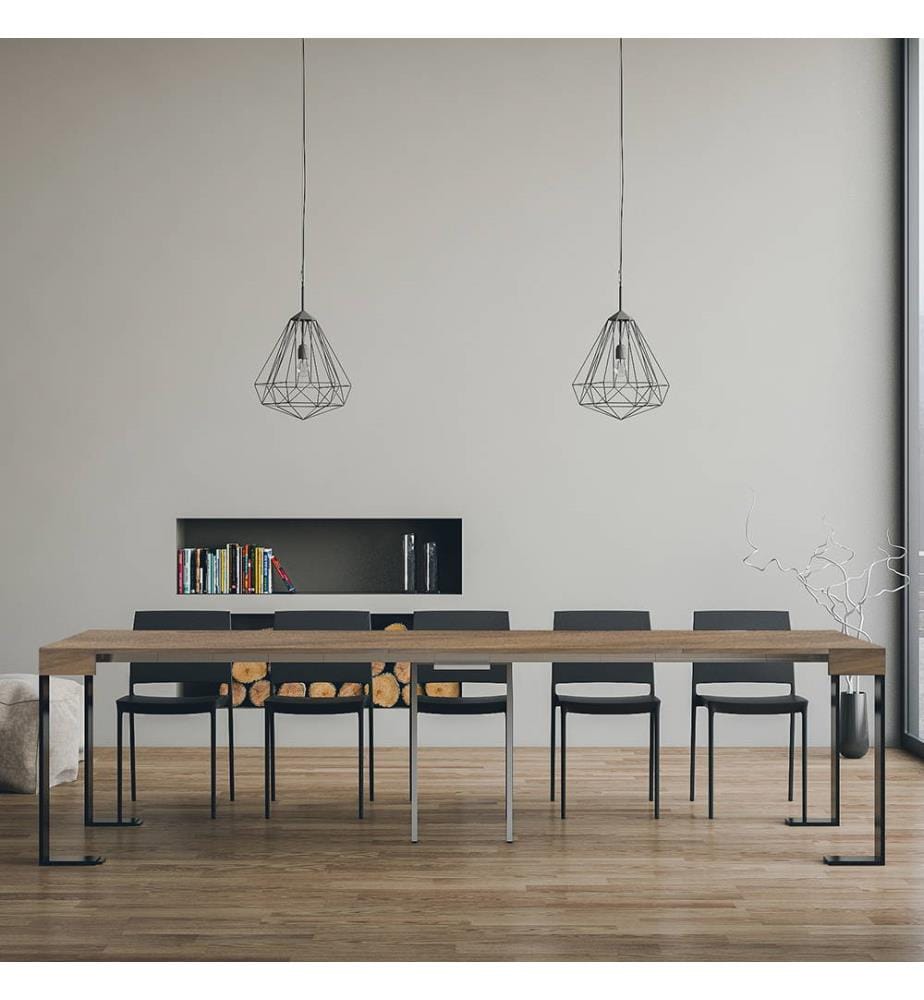 Ausziehbarer Konsolentisch 90 x 40-300 cm Tecno - Nussbaumbraun mit Anthrazitfarbenem Eisenrahmen
