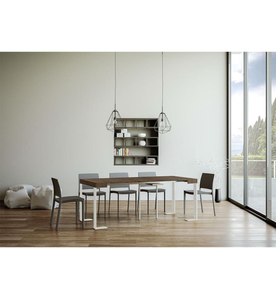 Table Console Extensible 90x40-196 cm Tecno Small Noyer - Blanc