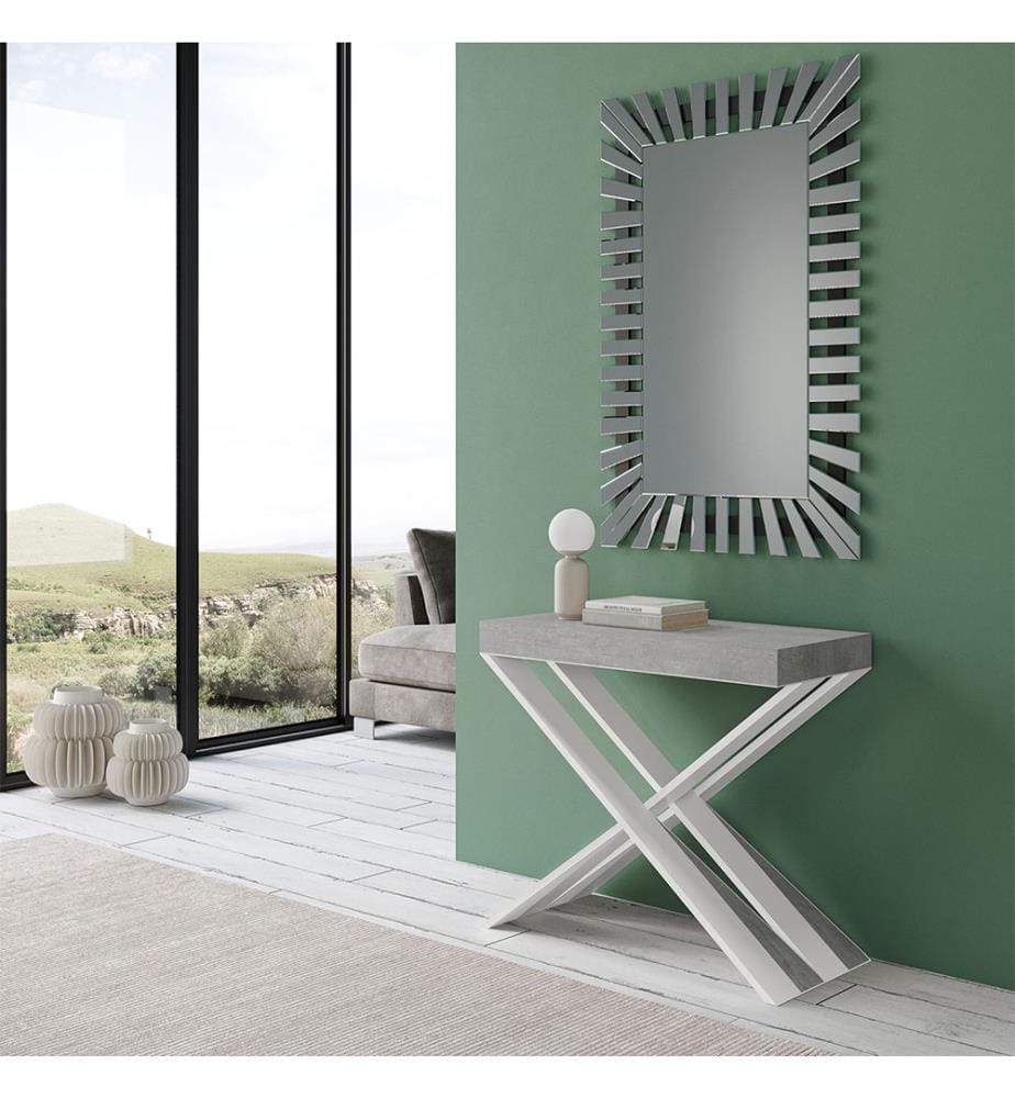 Table console extensible 90x40-300 cm Diago Ciment - Blanc