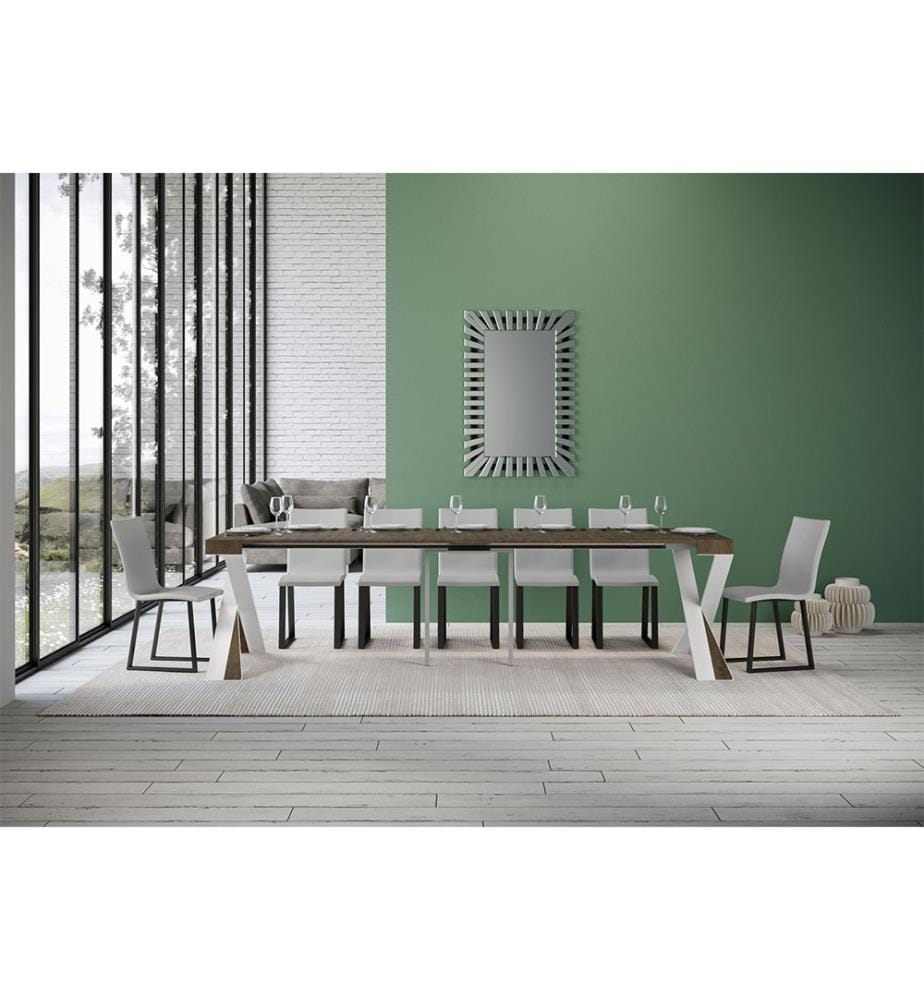 Ausziehbarer Konsolentisch 90x40-300 cm Diago Nussbaum - Weiss
