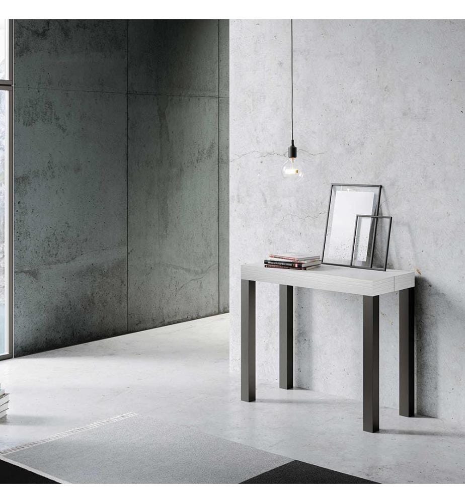 Console Extensible 90 x 40-196 cm Everyday Small - Blanc avec Cadre en Fer Anthracite