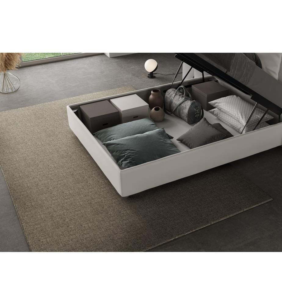 Lit rembourré avec sommier 120x200 avec housse en similicuir blanc Mika