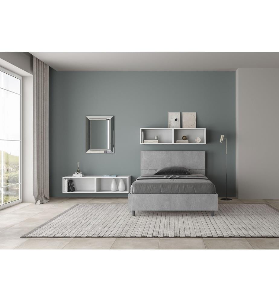 Bett mit Bettkasten 120x200 gerades Kopfteil Zement Demas