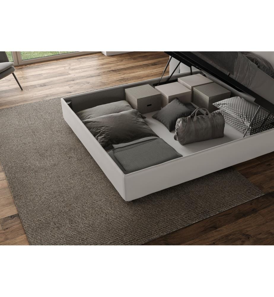 Lit rembourré avec sommier 140x200 avec housse en similicuir blanc Mika