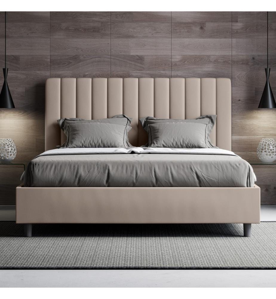 Gepolstertes Bett mit Bettkasten 160x190 mit Kunstlederbezug Taubengrau Agueda