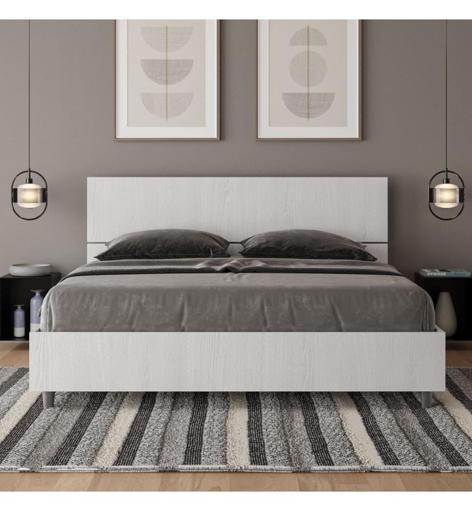 Lit avec sommier 160x200 tête droite frêne blanc Demas