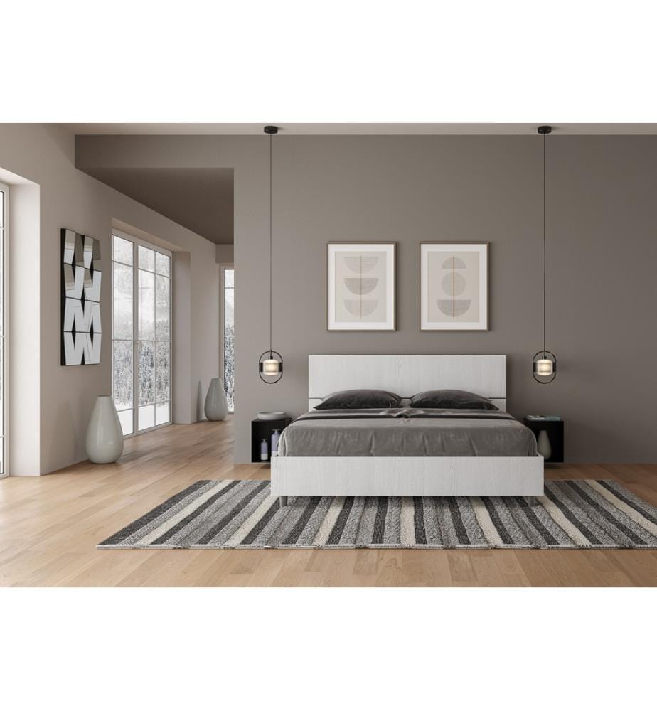 Lit avec sommier 160x200 tête droite frêne blanc Demas