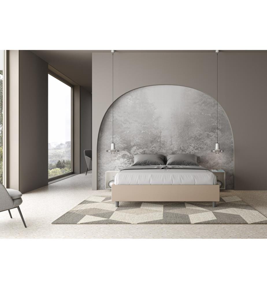 Gepolstertes Bett mit Bettkasten 160x200 mit Kunstlederbezug Taubengrau Azelia