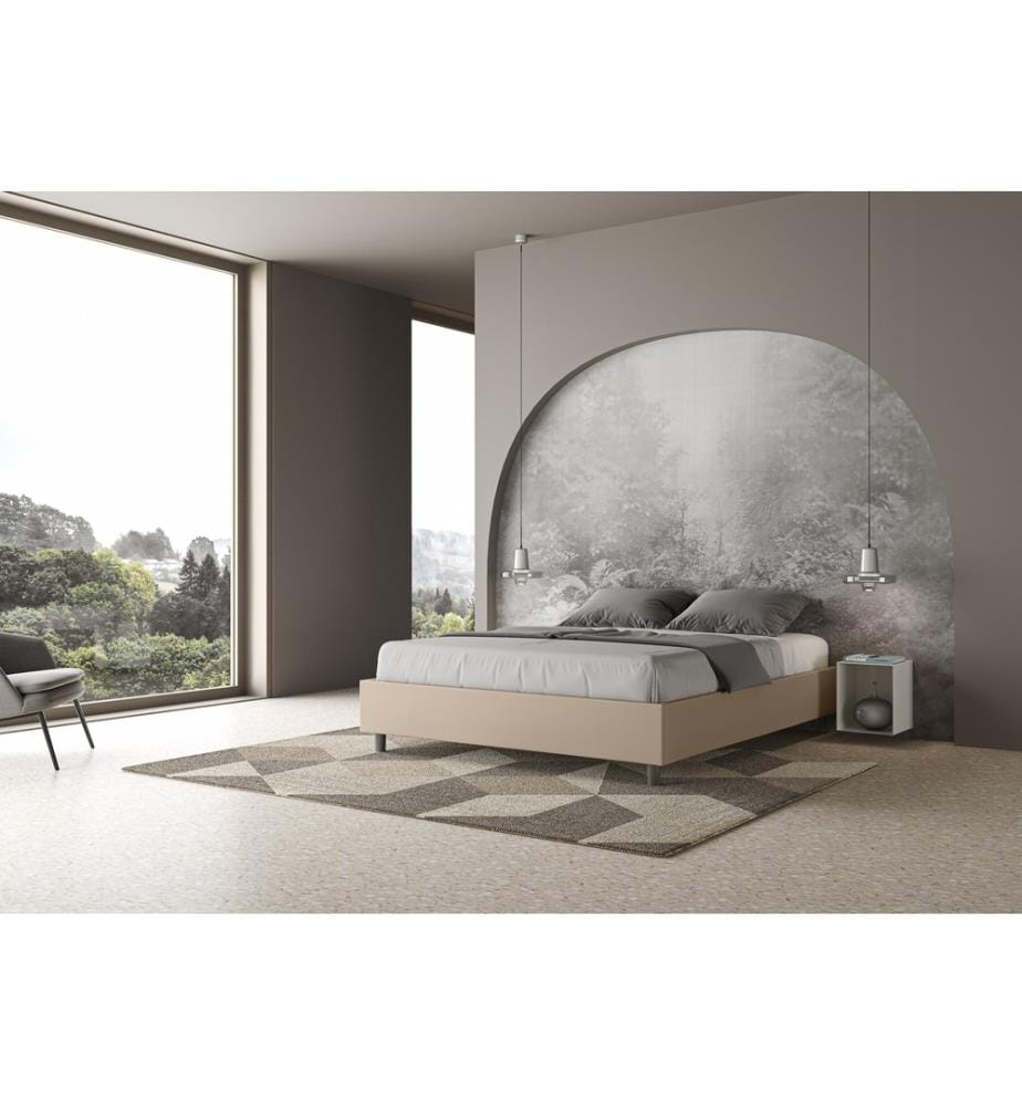 Gepolstertes Bett mit Bettkasten 160x200 mit Kunstlederbezug Taubengrau Azelia