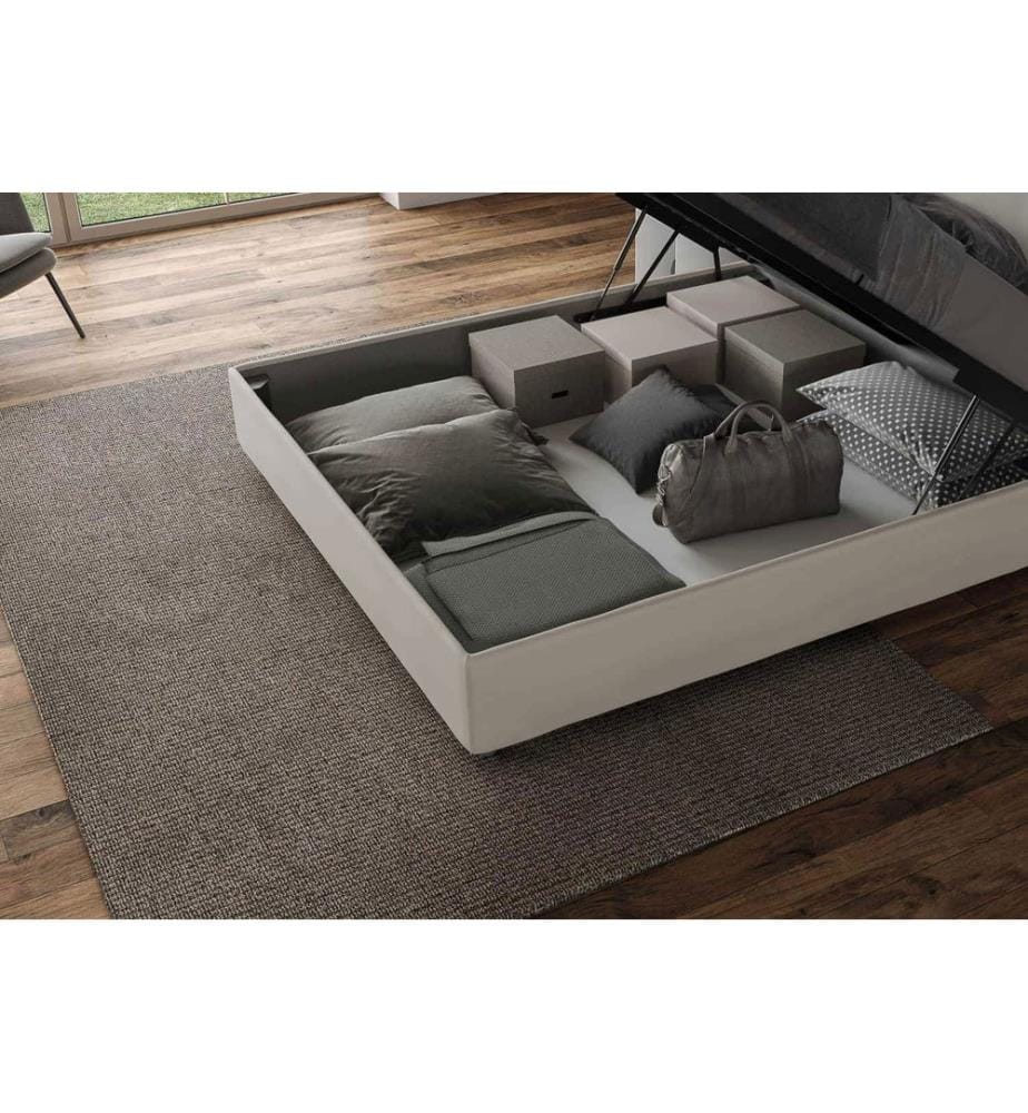 Gepolstertes Bett mit Bettkasten 160x200 mit Kunstlederbezug Taubengrau Azelia